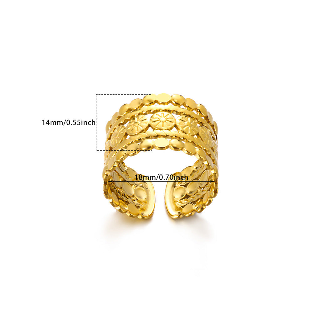 Gold-plated Geometric Female Hollow Carved Texture Rings