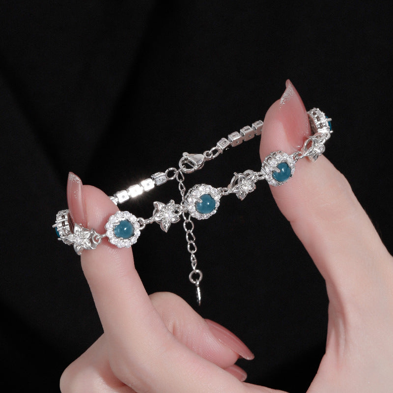 Women's Dangerous Material Egg Noodles Blue Chalcedony Exquisite Bracelets