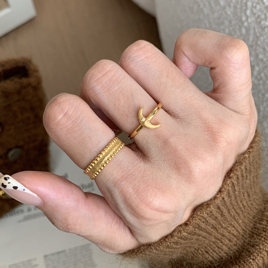 Light Luxury High-grade Round Beads Edge Brushed Fashion Retro Rings