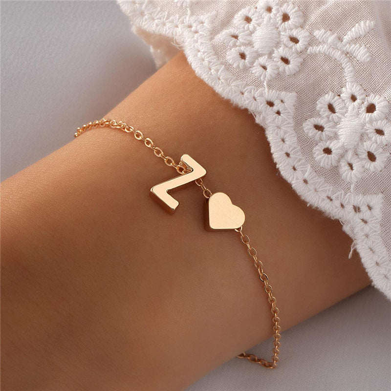 Women's English Letter Graceful Personality Alloy Heart-shaped Bracelets