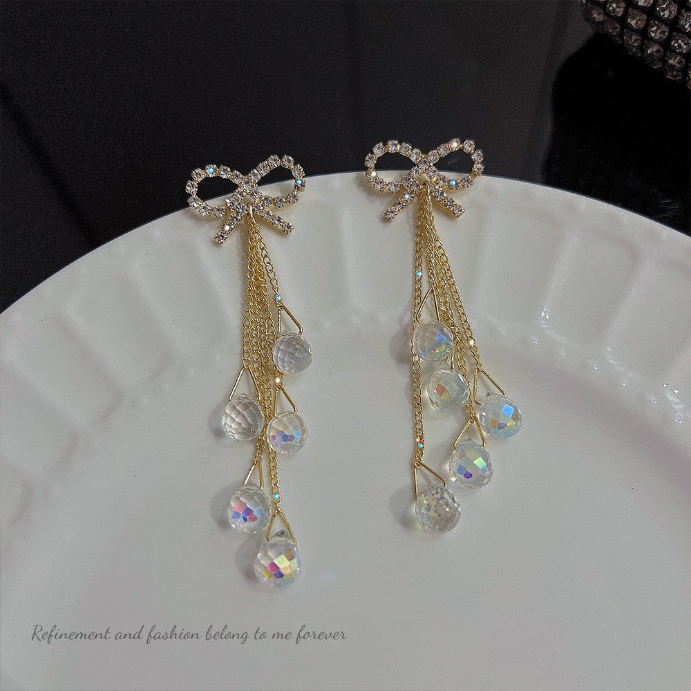 Style Long Fringed Pearl Sier Needle Earrings