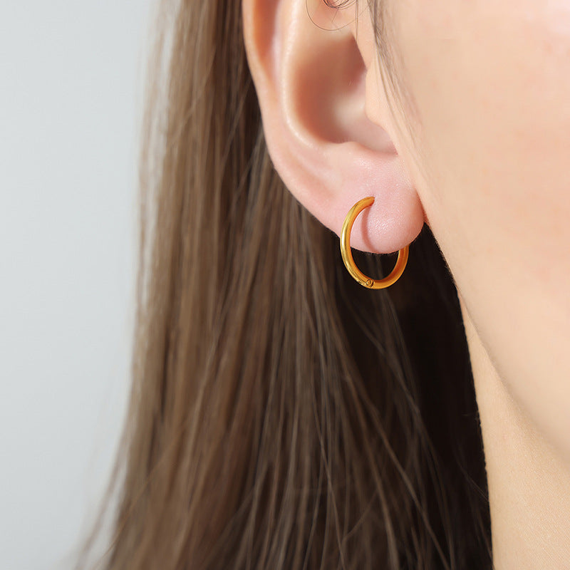 Big Circle Temperament Titanium Steel Gold Personalized Earrings