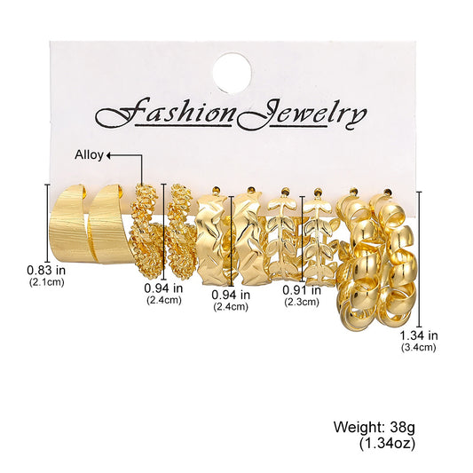 Women's Fashion Commuter Geometric Beating Pattern Set Creative Versatile Gold Earrings