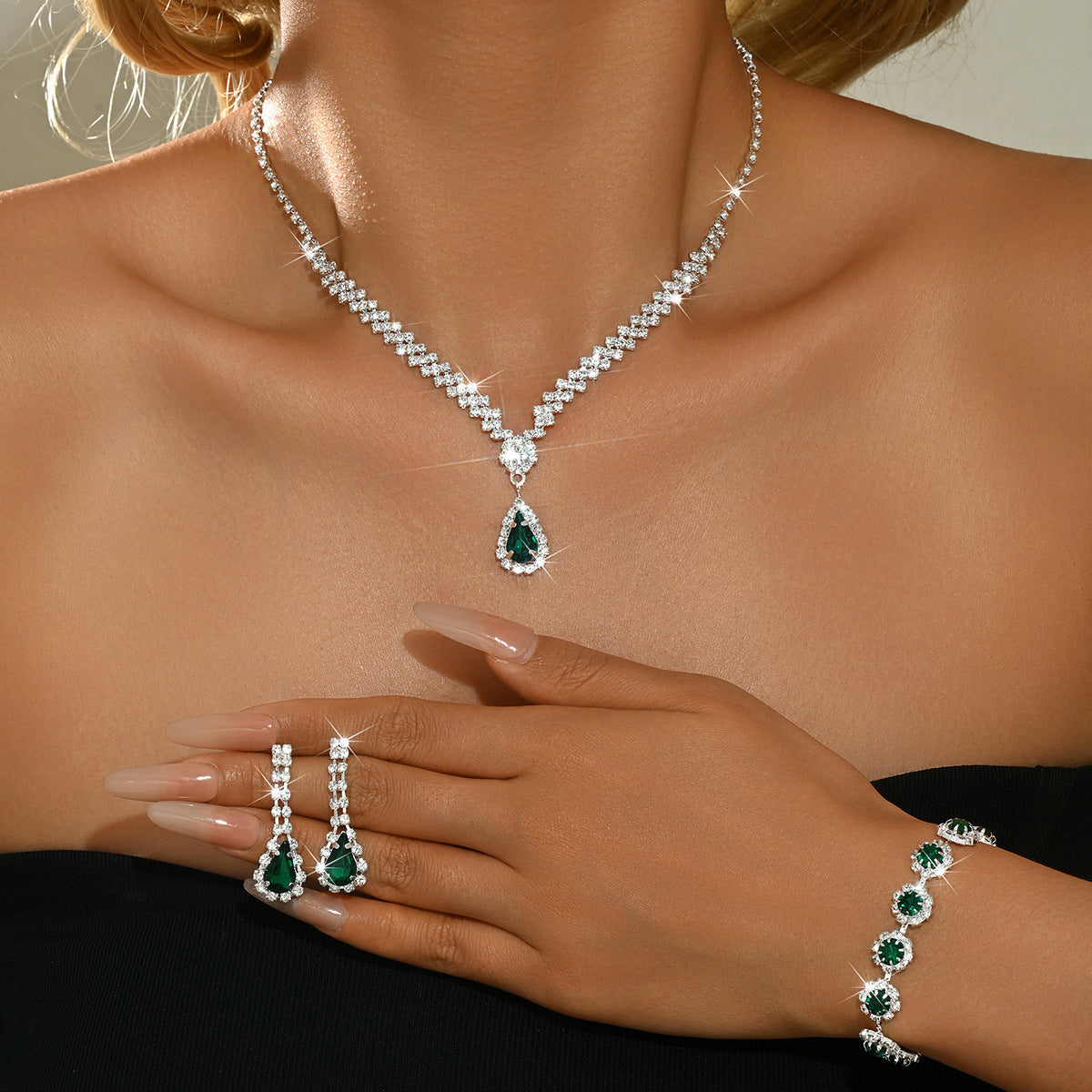 Bridal Wedding Suit Evening Dress Three-piece Jewelry Set
