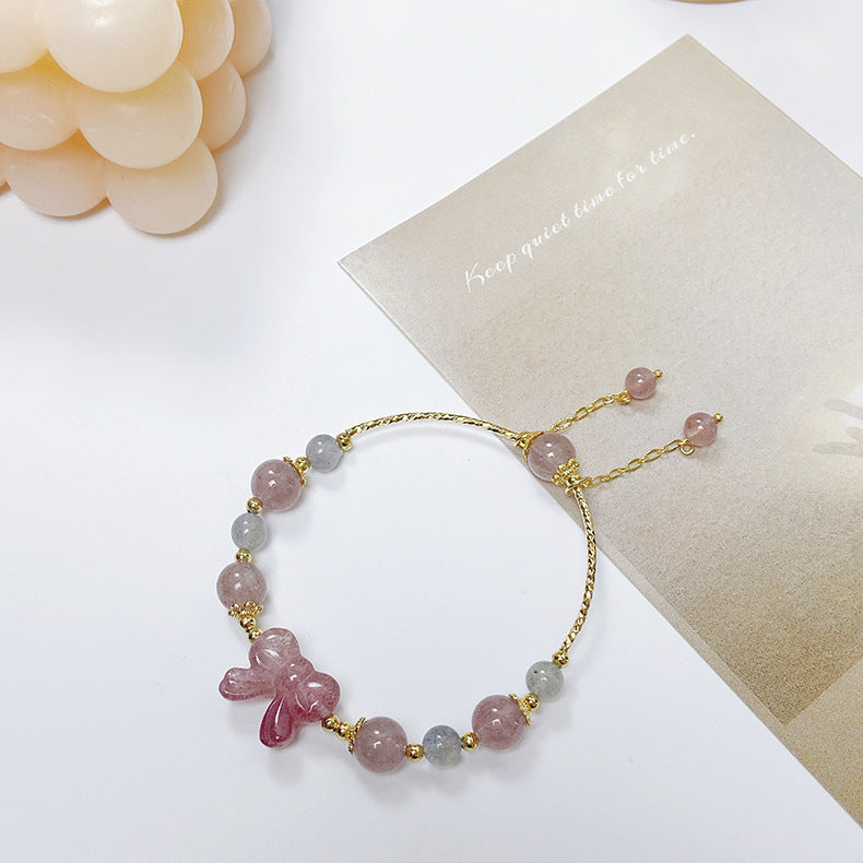 Sweet Strawberry Quartz Gray Moonlight Mild Bracelets