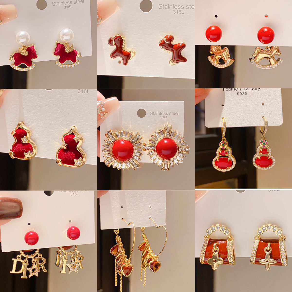 Women's Sier Needle Zircon Life Red Pony Light Luxury Earrings