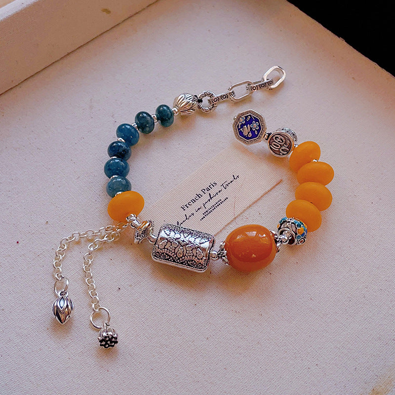 Women's & Men's Retro Ethnic Style Agate Ox Bone Rosary Bracelet