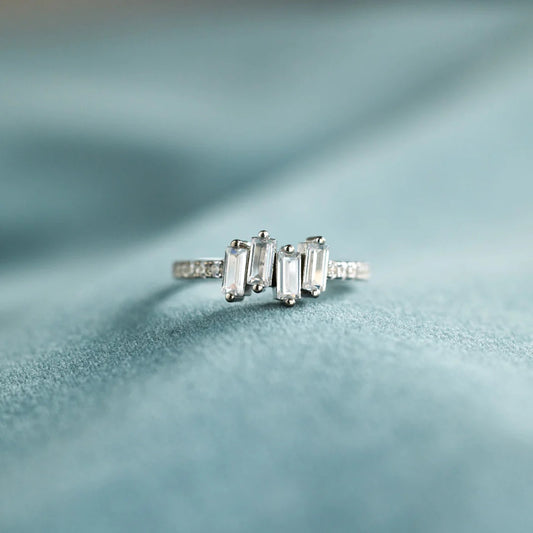 Women's Sterling Sier Chain Undulating Small Long Hair Zircon Simple Rings
