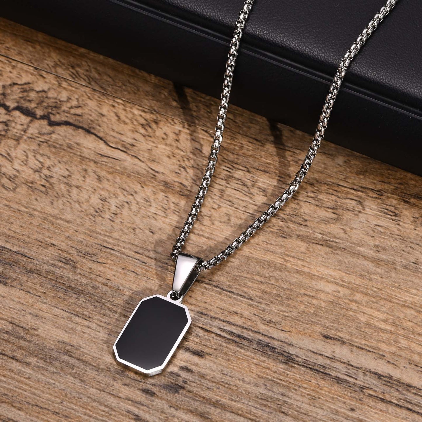 Men's Stainless Steel Epoxy Geometry Rectangle Stacked Necklaces