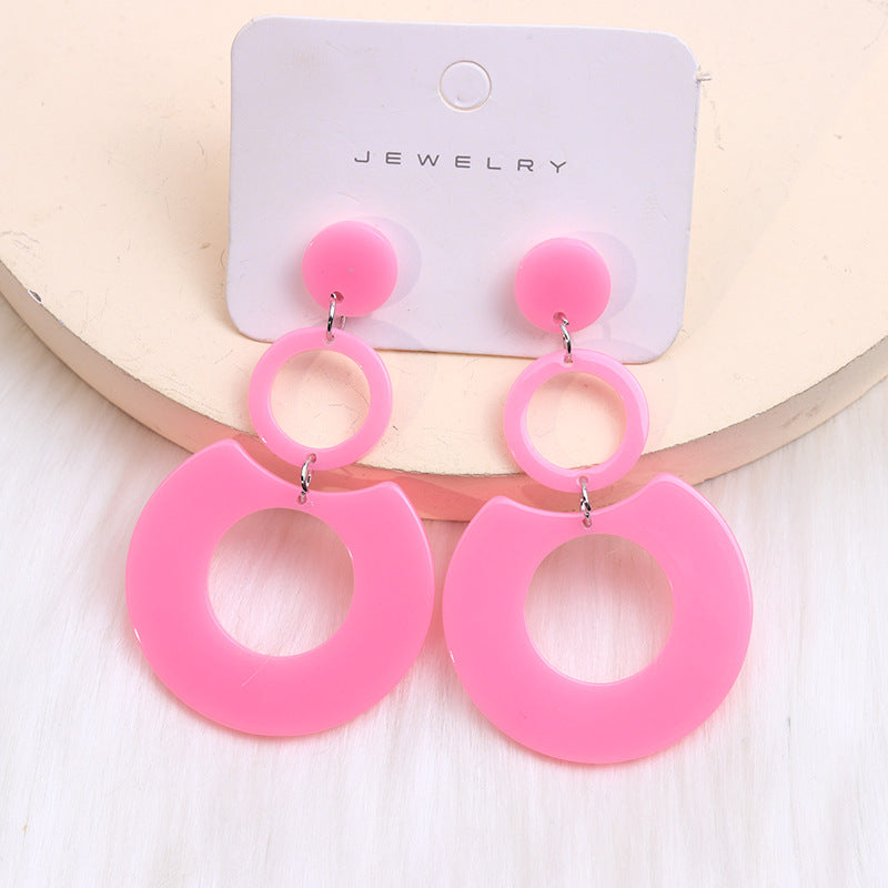 Women's Color Round Stitching Hollow Acrylic Ear Rings