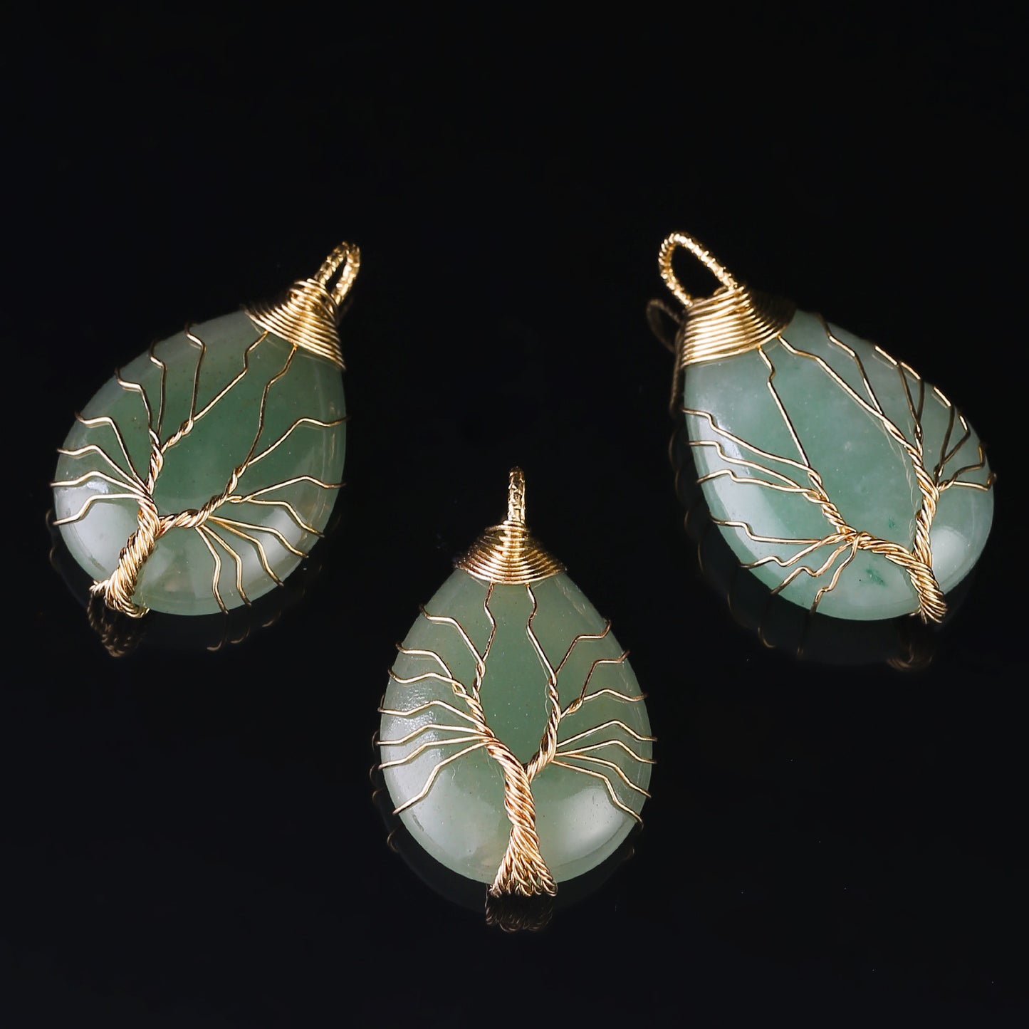 Copper Wire Winding Natural Crystal Water Drop Rough Stone Lucky Pendant