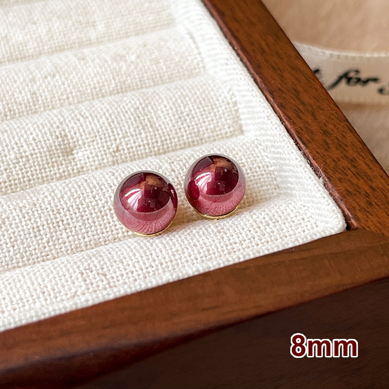 Women's Cherry Red Pearl Ear Niche Style Earrings