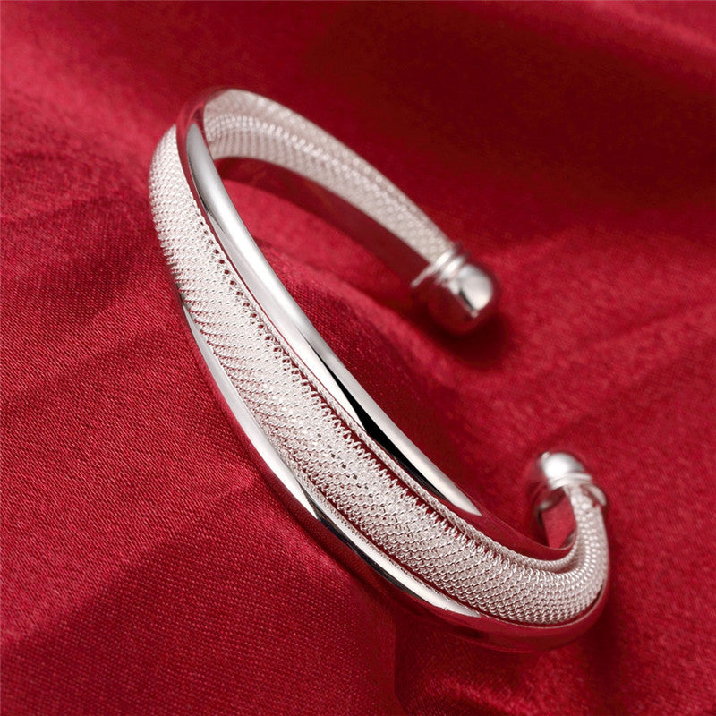 Fashion Popular Open-ended Sier Beveled Mesh Bracelet