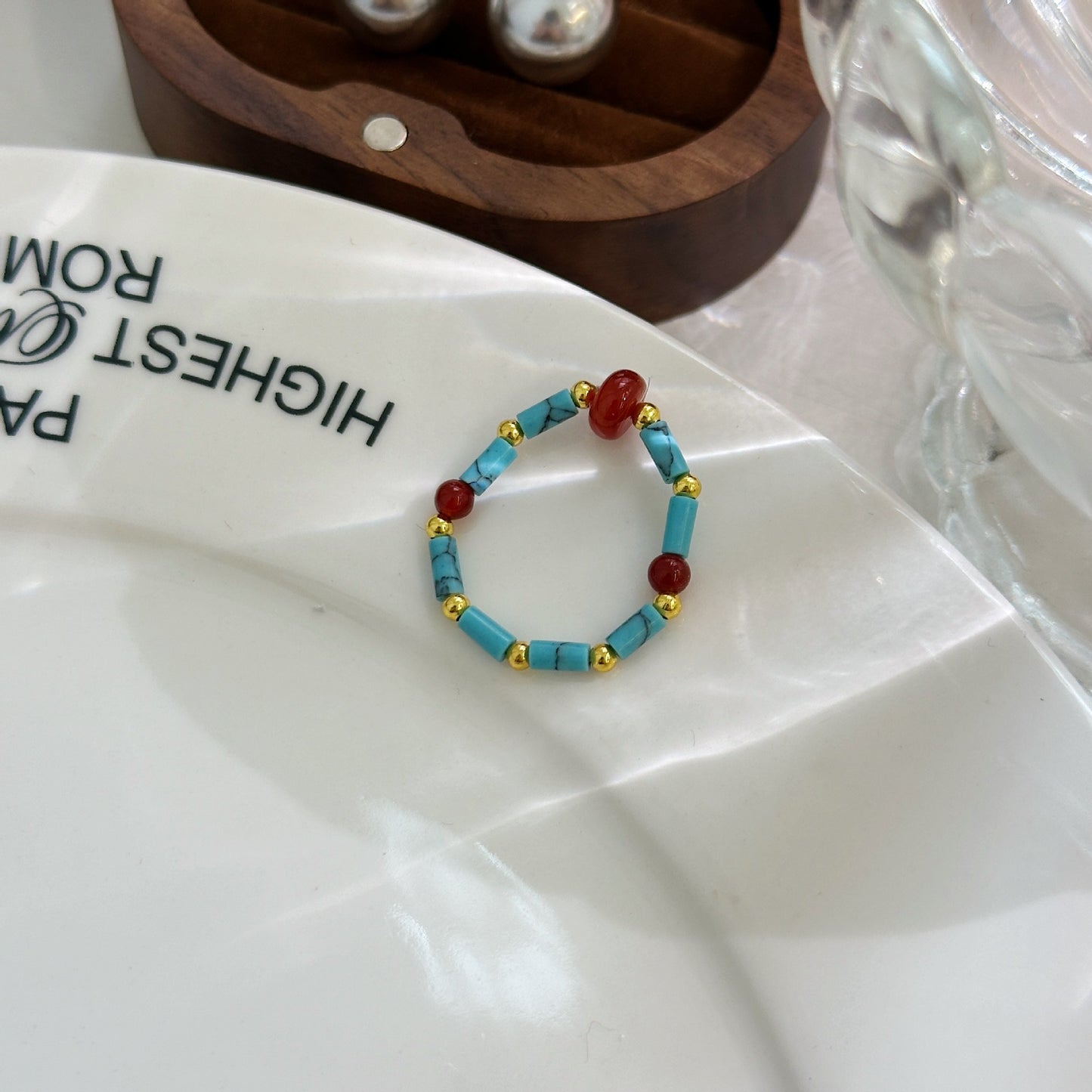 Natural Stone Beaded Female Niche Unique Rings