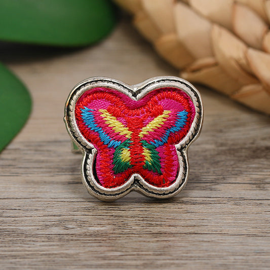 Sier Embroidered Vintage Classic Embroidery Pansy Open Female Rings