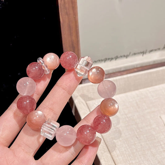 Natural Strawberry Female Horse Pink Crystal Gift Girlfriend Bracelet