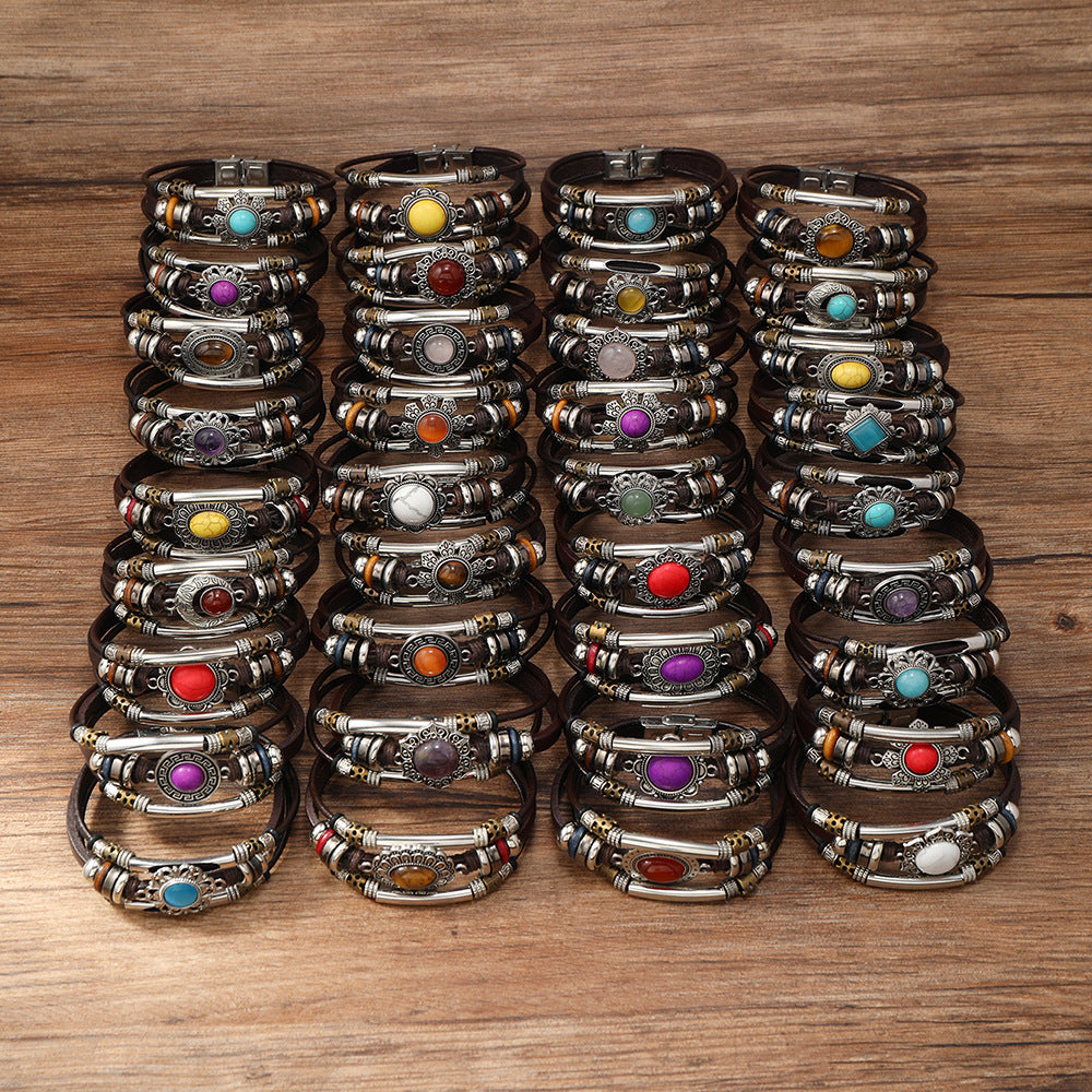 Retro Artistic Style Colorful Turquoise Natural Bracelets