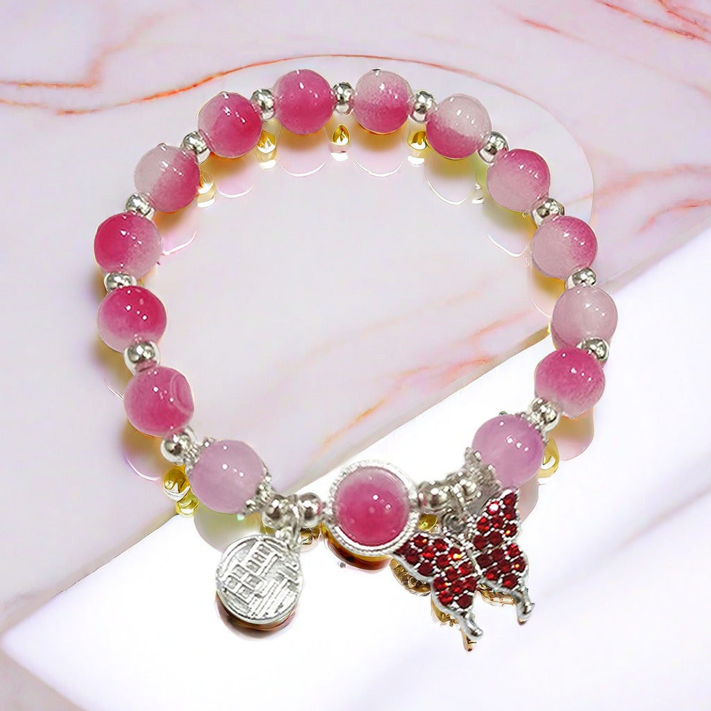 Peach Red Butterfly Blessing Card Female Temperament Bracelets