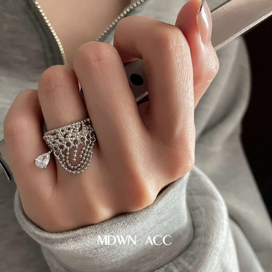 Female Korean Chic Unique Geometric Grid Sier Rings