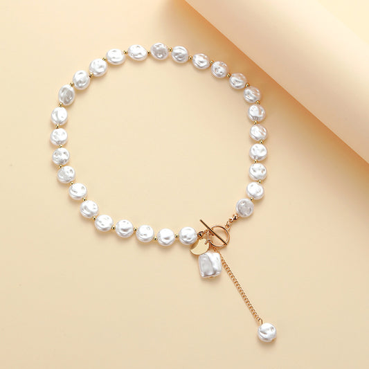 Simple Baroque Imitation Flat Pearl Cold Style Tassel Necklaces