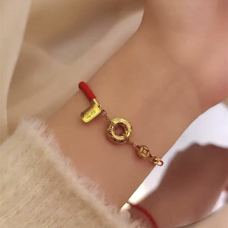 Steel Gold Light Luxury Red Rope Bracelets