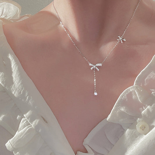 Trendy Diamond Bowknot Niche Design Gold Clavicle Necklaces