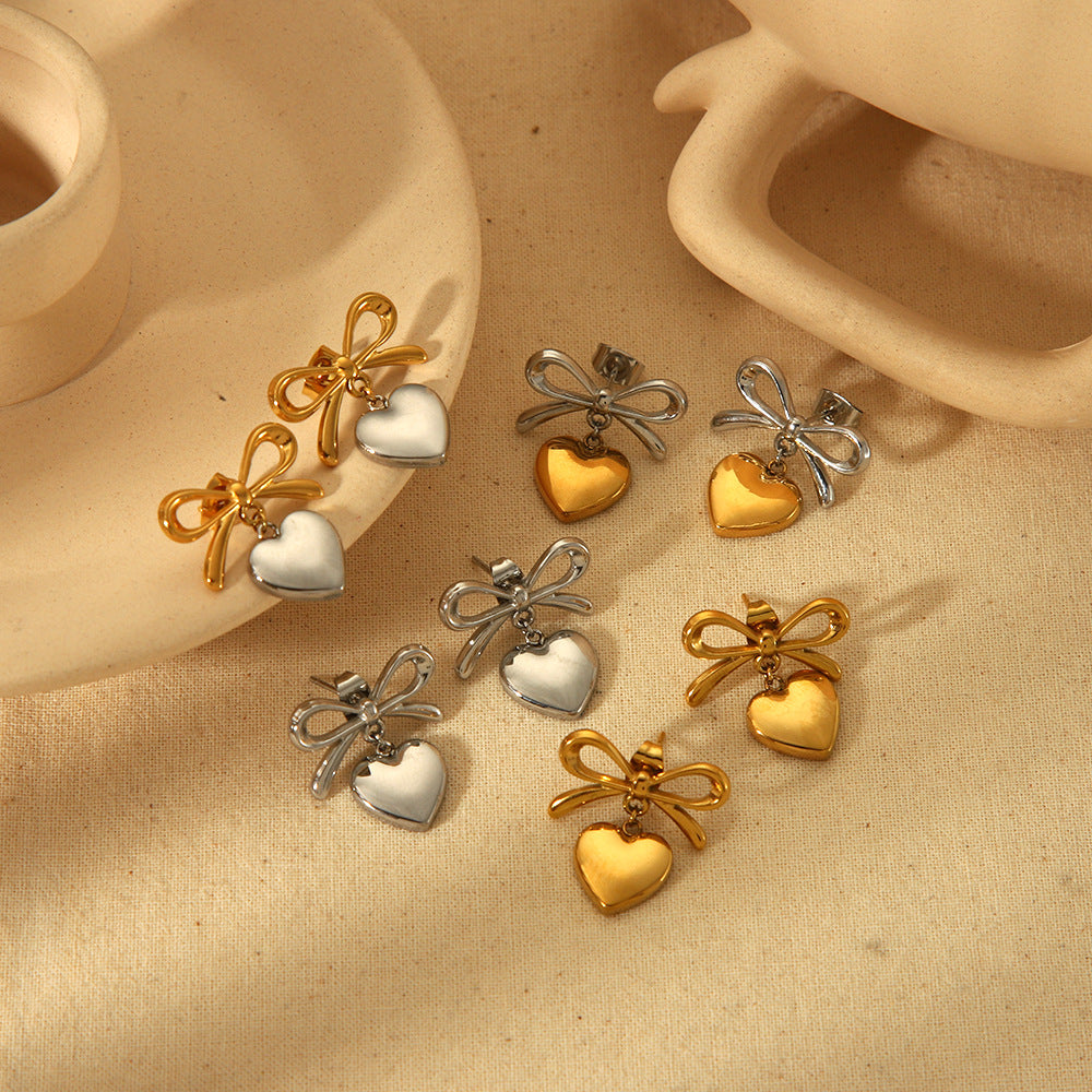 Women's Design Heart-shaped Stainless Steel High-grade Two-color Gold-plated Titanium Earrings