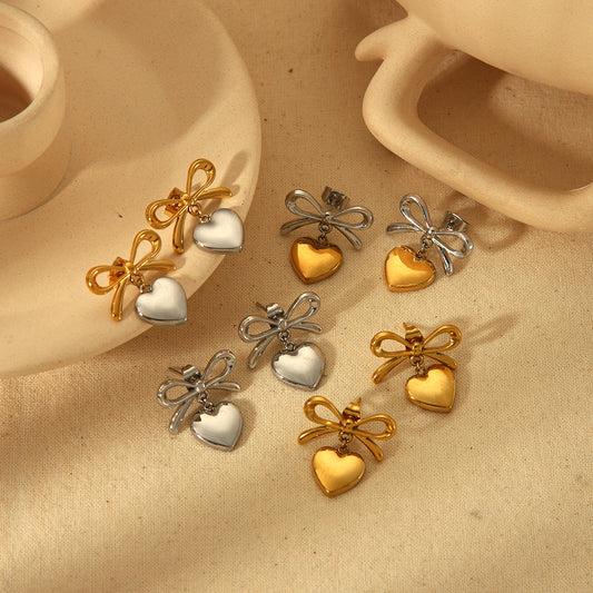 Women's Design Heart-shaped Stainless Steel High-grade Two-color Gold-plated Titanium Earrings