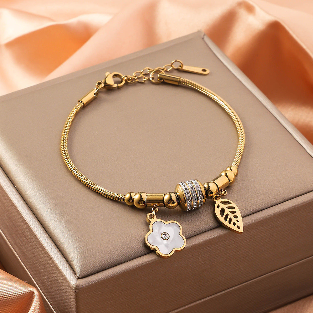 Warm Stainless Steel Parthenocissus Grass Jeweled Vacuum Bracelets