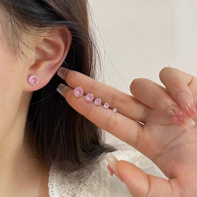 Women's Pink Rhinestone Ear Super Flash Bone Pin Earrings