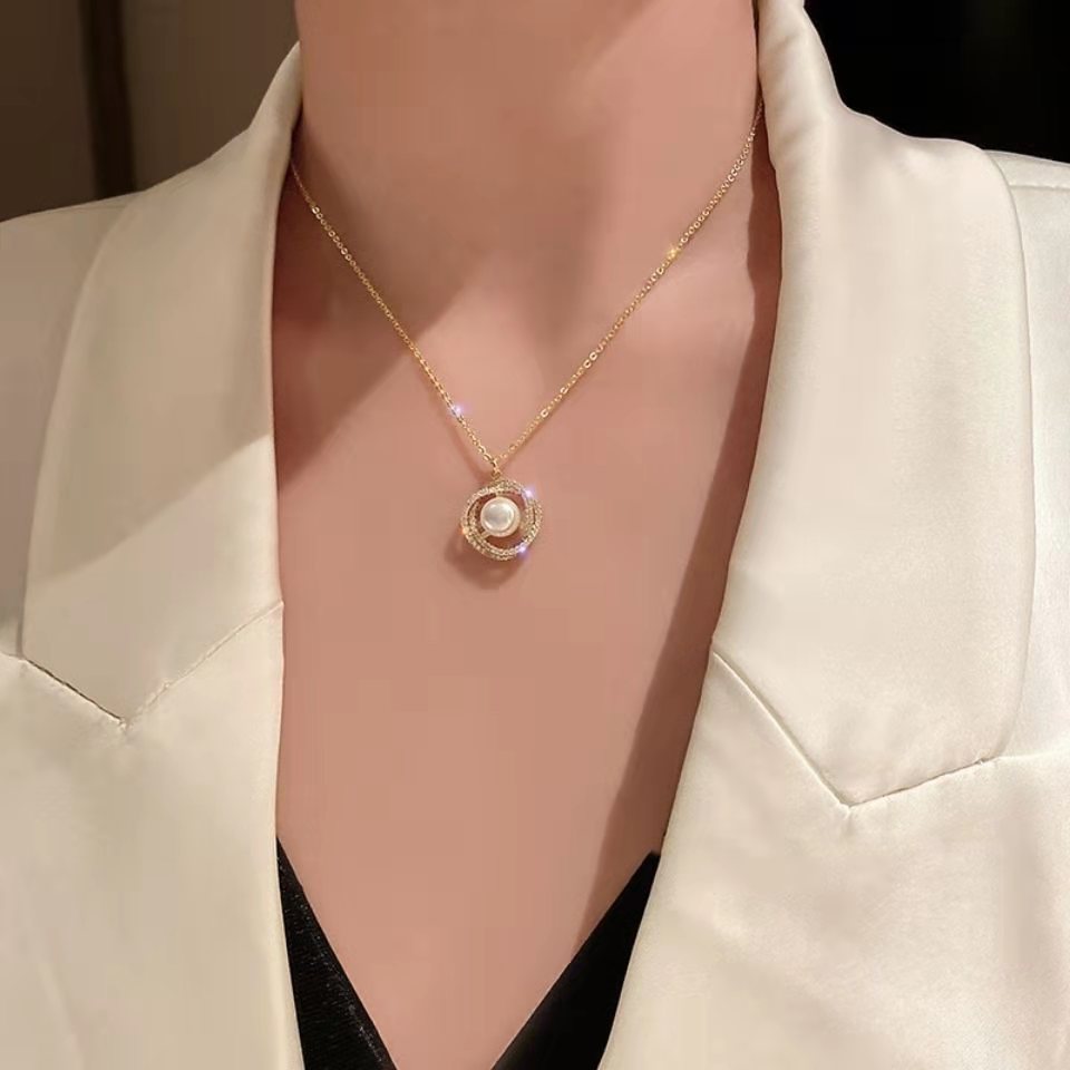 Women's Fashionable Simple Pearl Diamond Double Elegant Beautiful Clavicle Necklaces