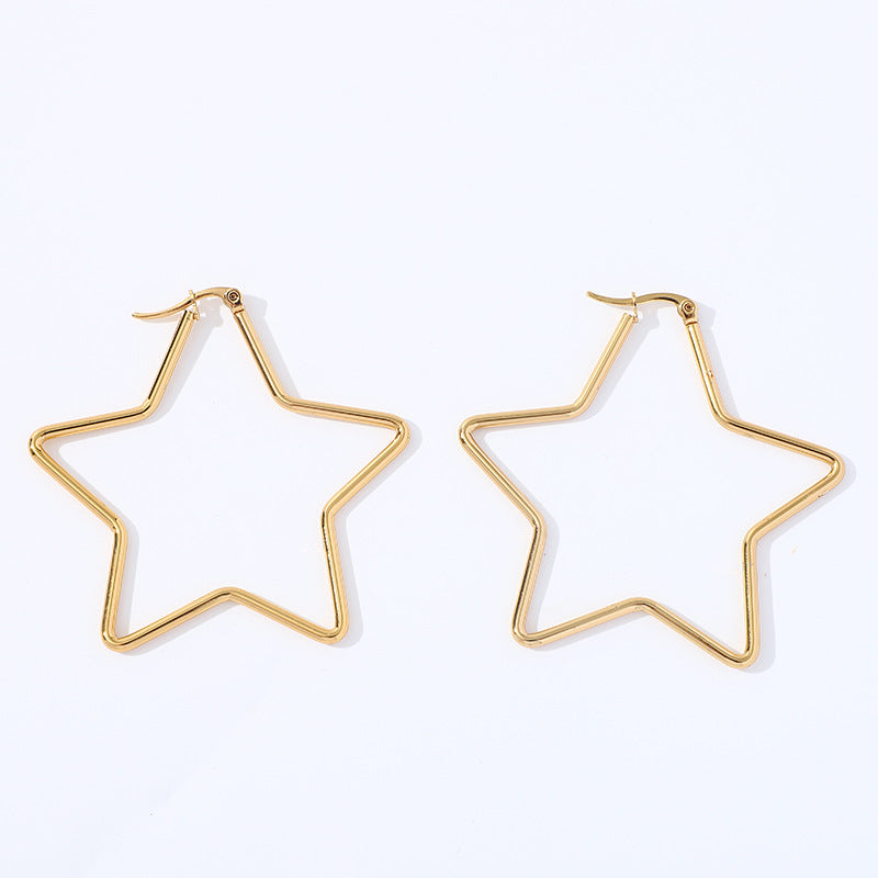 Exaggerated Stainless Steel Trend Golden Titanium Ear Clip Five-pointed Earrings