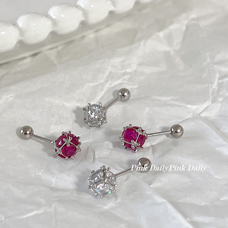 Sparking Zirconium Floral Ball Female Niche Screw Ear Earrings