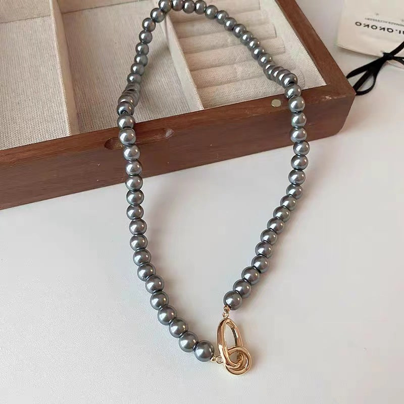 Gold Buckle Gray White Pearl Light Luxury Female Clavicle Necklaces