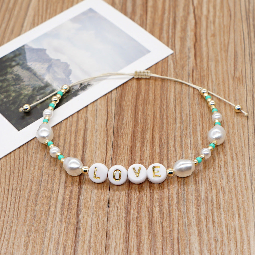 Pearl Bead Acrylic Letter Handmade Beaded Friendship Bracelets