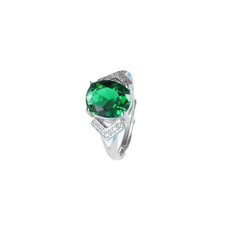 Korean Style Emerald Female Open Garnet Rings