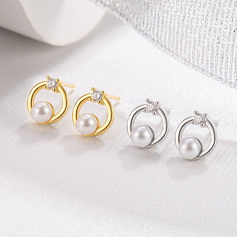 Zirconium Diamond Pearl Small Circle Female High Sense Earrings