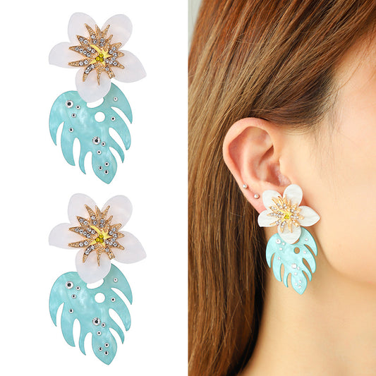 Acrylic Flower Alloy Spot Drill Fashion Earrings