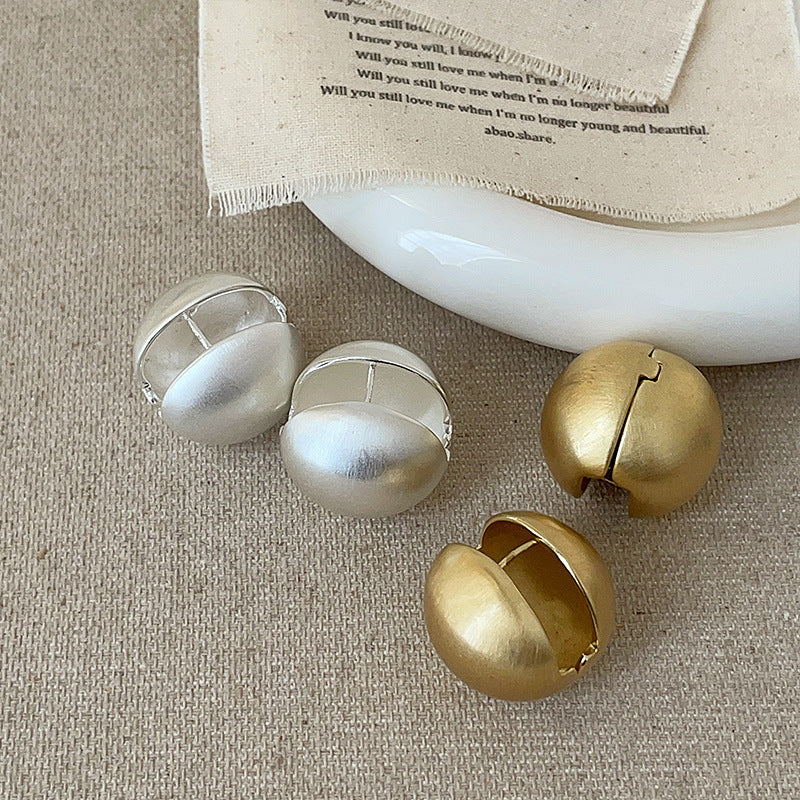 Brushed Metal Ball Ear Clip Female Niche Design Earrings