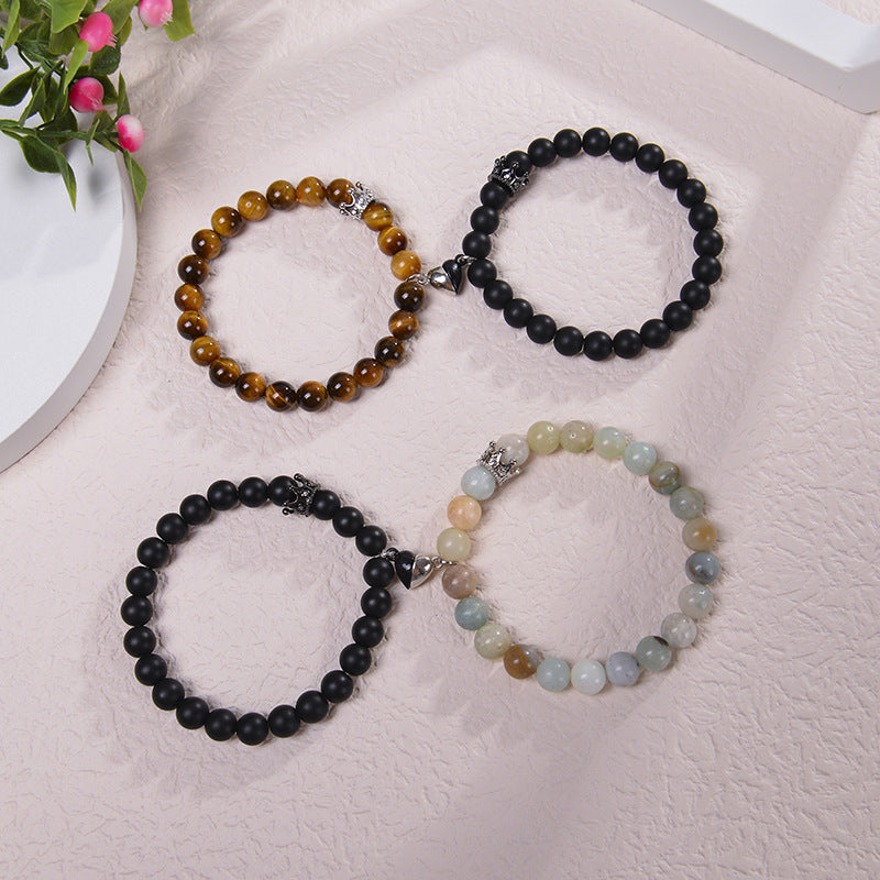 Women's & Men's Stone Magnet Suction Couple Fashion Crown Bracelets