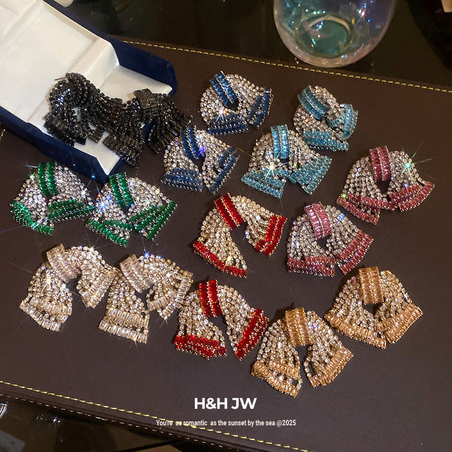 Exaggerated Sier Zircon Bow Fashion Delicate Light Luxury Earrings