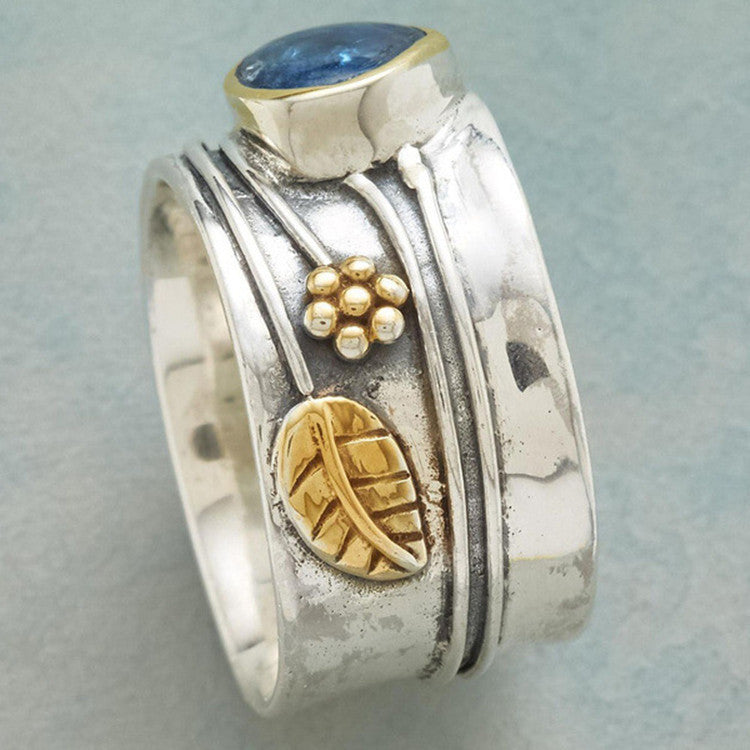 Direct Sale Sea Blue Water Drop Gem Leaves Flowers Rings