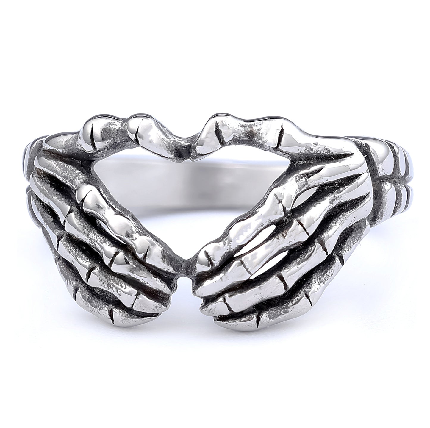 Women's Personalized Retro Heart-shaped Skull Palm Stainless Steel Rings