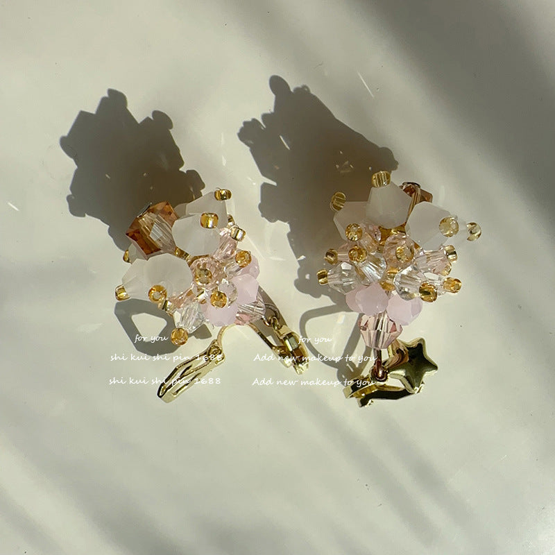 Sweet Pink Purple Ing Bow Painless Earrings