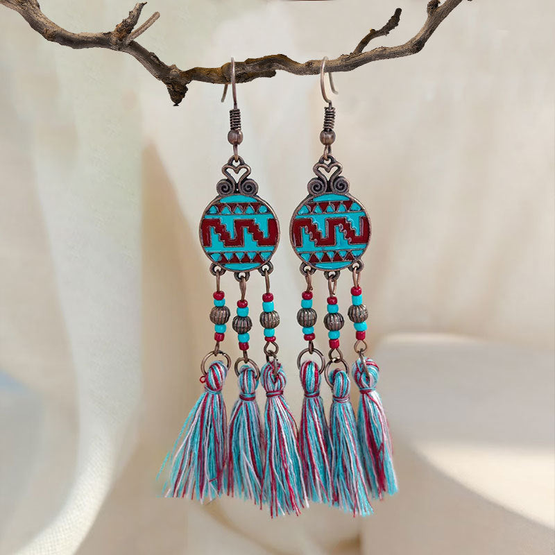 Tribe Ethnic Style Long Fringe Holiday Trip Earrings