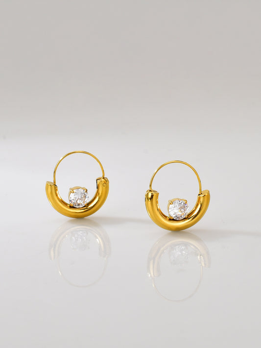 Fashion Gold Stainless White Zircon Design Earrings
