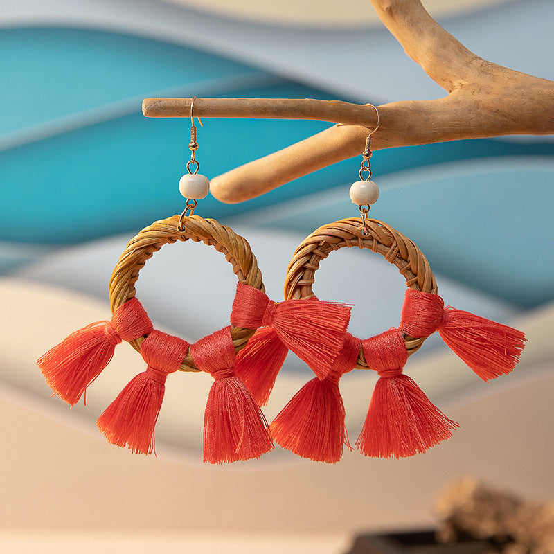 Women's Vacation Style Rattan High-grade Niche Raffia Earrings