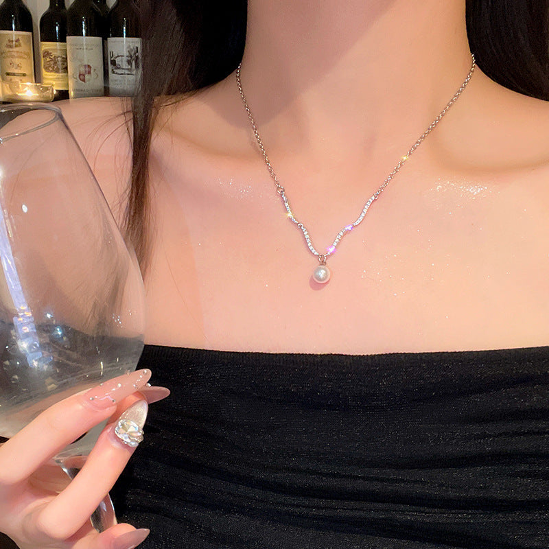 Women's Light Luxury Minority Wave Zircon Pearl Simple Temperament Necklace