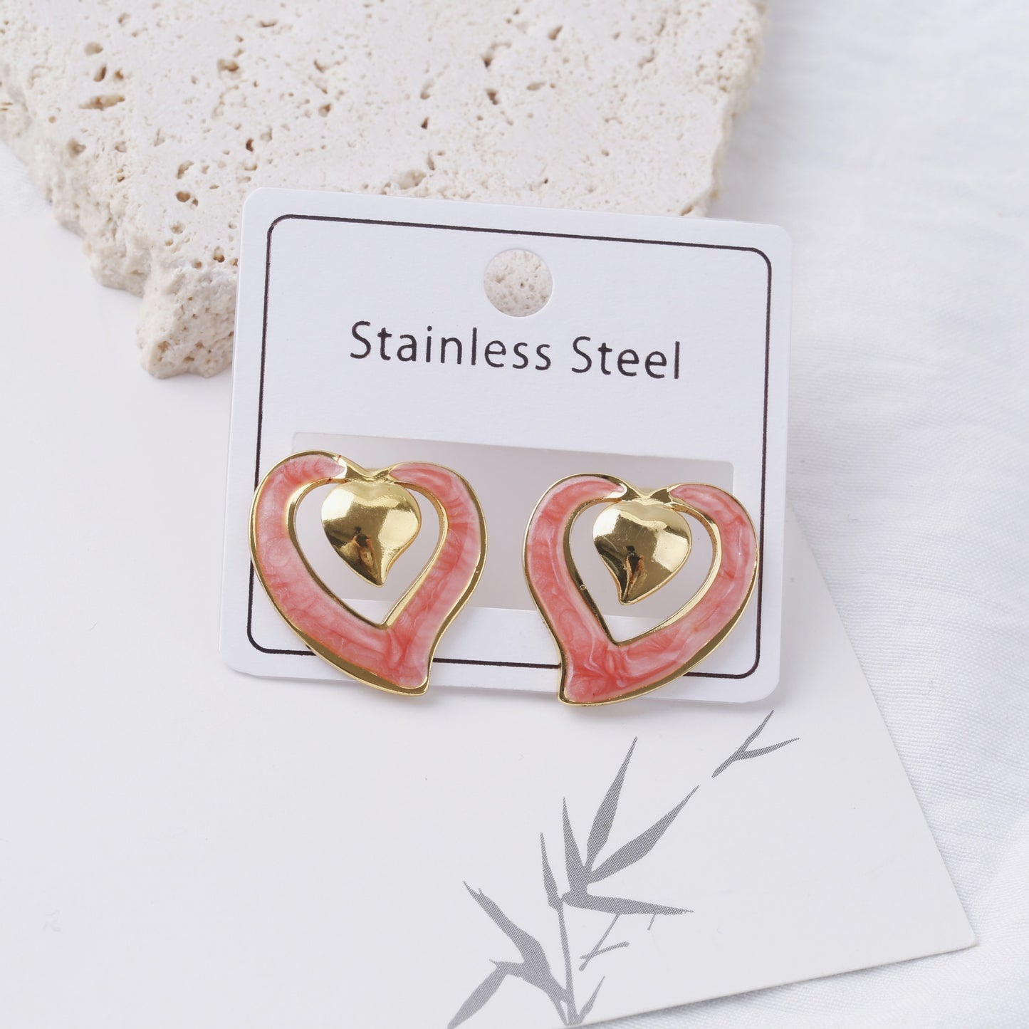 Stainless Steel Color Texture Dripping Oil Love Heart Earrings