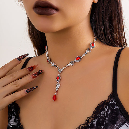 Halloween Bloody Ruby Female Dark Bat Necklaces